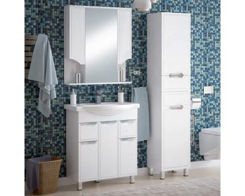 Пенал напольный белый глянец/белый матовый с бельевой корзиной R Corozo Монро SD-00000714