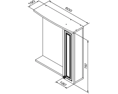 Зеркальный шкаф 60x75 см белый глянец R Damixa Palace One M41MPR0601WG