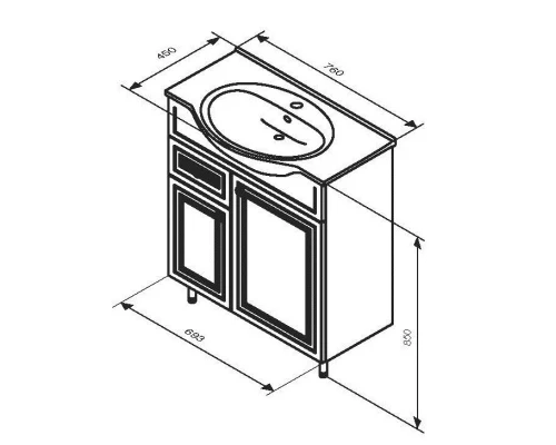 Тумба с раковиной белый глянец 76 см Damixa Palace One M41-FSX0753WG-WCC075