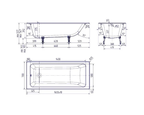 Чугунная ванна 160x70 см Delice Parallel DLR220504-AS