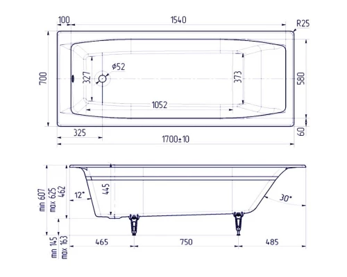 Чугунная ванна 170x70 см Delice Repos DLR220508R-AS
