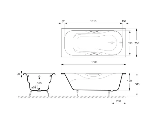 Чугунная ванна 150x75 см Delice Malibu DLR230607-AS