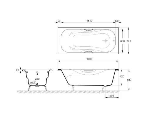Чугунная ванна 170x70 см Delice Malibu DLR230608-AS