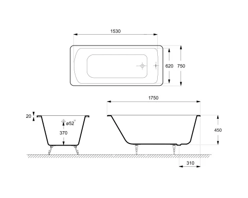 Чугунная ванна 175x75 см Delice Prestige DLR230611R-AS