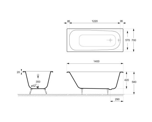 Чугунная ванна 140x70 см Delice Continental DLR230619R