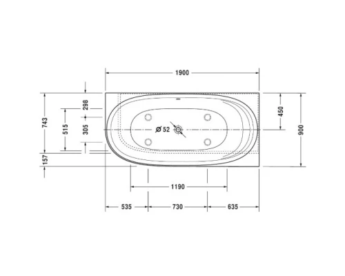 Акриловая ванна 190x90 см R Duravit Cape Cod 700363000000000