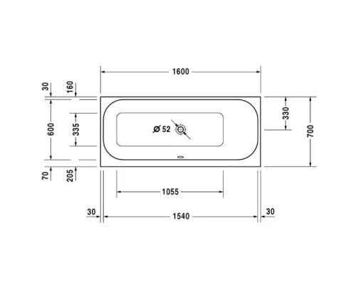 Акриловая ванна 160x70 см R Duravit Happy D.2 700309000000000