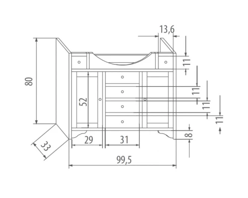 Тумба состаренный белый 99,5 см Eban Eleonora New FBSEL105Bnew*8