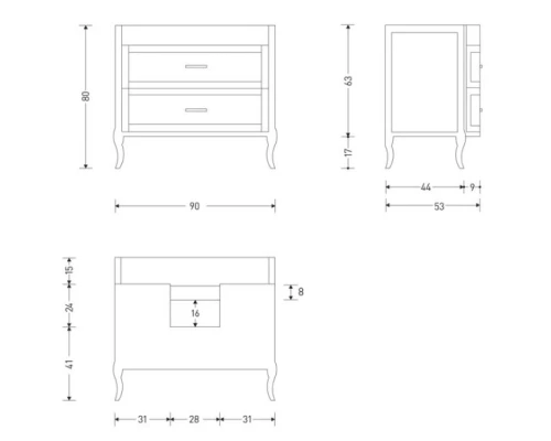 Тумба орех 90 см Eban Rachele FBSRC090Nnoce*2