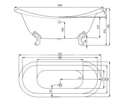 Чугунная ванна 182,9x78,5 см Elegansa Taiss Gold H0000362
