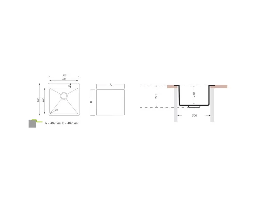 Кухонная мойка Florentina Optima полированная сталь OP.500.500.B.10.P.10
