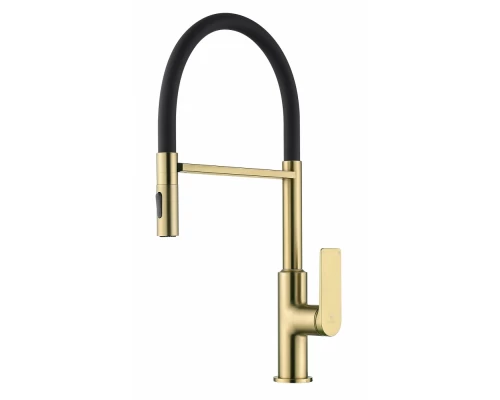 Смеситель для кухни GANZER GZ07126-S матовое золото/черный с гибким магнитным изливом