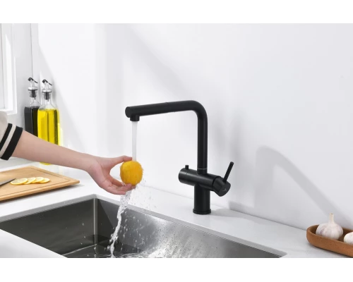 16036-C Смес. од. для кухни с ВЫД. лейкой и подк. ФИЛЬТ. (ЧЕРНЫЙ)  GANZER (10/1шт)