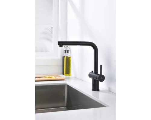 16036-C Смес. од. для кухни с ВЫД. лейкой и подк. ФИЛЬТ. (ЧЕРНЫЙ)  GANZER (10/1шт)