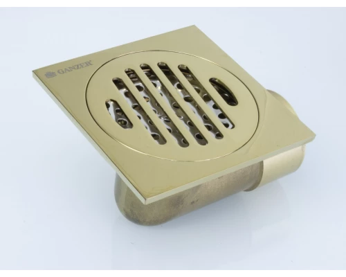 Трап угловой с обратным клапаном 10х10 Ganzer T002-P золото