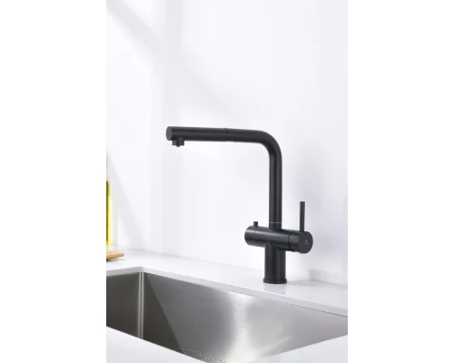 16036-C Смес. од. для кухни с ВЫД. лейкой и подк. ФИЛЬТ. (ЧЕРНЫЙ)  GANZER (10/1шт)