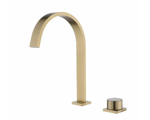 Смеситель для раковины из латуни врезной на 2 отверстия Ganzer GZ01112-S матовое золото