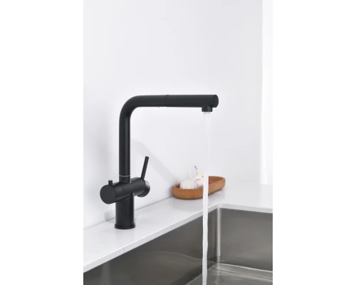 16036-C Смес. од. для кухни с ВЫД. лейкой и подк. ФИЛЬТ. (ЧЕРНЫЙ)  GANZER (10/1шт)