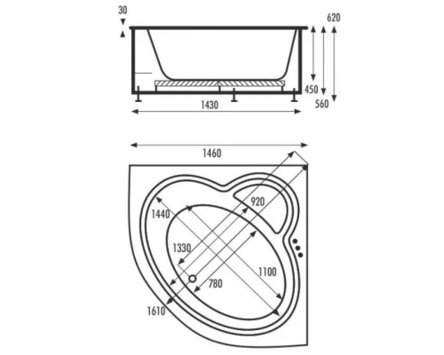 Акриловая ванна 146x146 см Vagnerplast Catalina VPBA146CTL3X-04