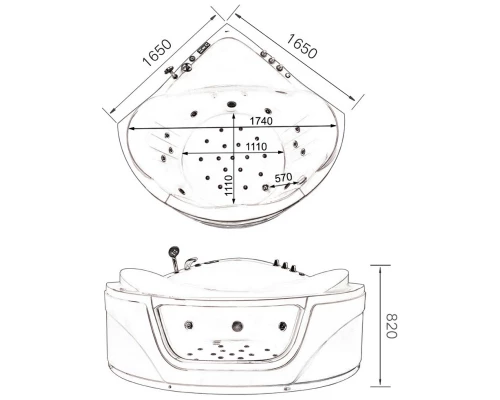 Акриловая гидромассажная ванна 165x165 см Gemy G9247 K