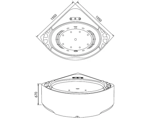 Акриловая гидромассажная ванна 155x155 см Gemy G9252