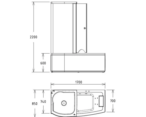 Акриловая гидромассажная ванна 170x85 см L Gemy G8040B L