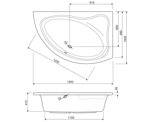 Акриловая ванна 150x100 см R Cezares Tebe TEBE-150-100-41-R