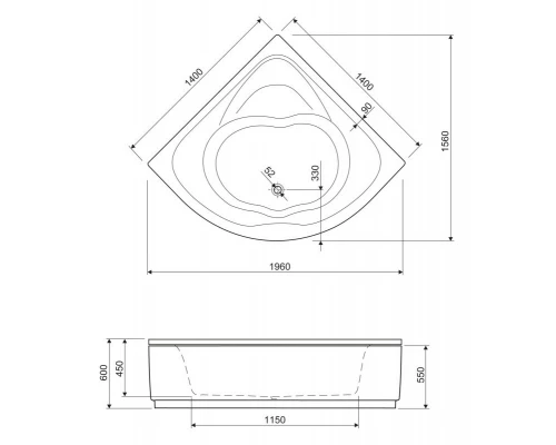 Акриловая ванна 140x140 см Cezares Cetina CETINA-140-140-41