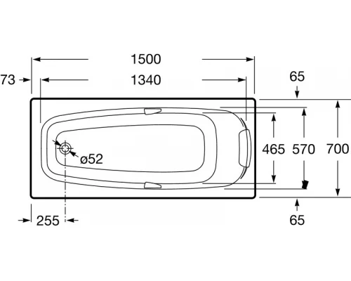 Акриловая ванна 150x70 см с отверстиями для ручек Roca Sureste ZRU9302778