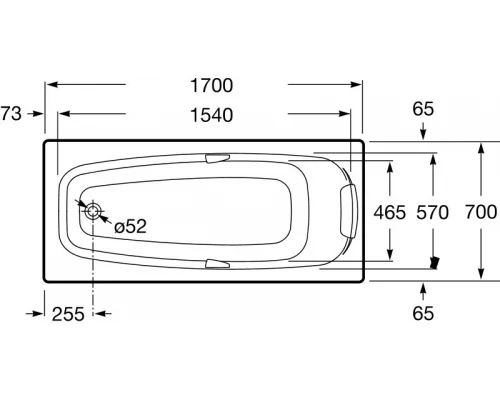 Акриловая ванна 170x70 см с отверстиями для ручек Roca Sureste ZRU9302769