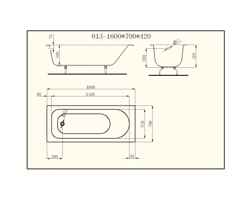 Чугунная ванна 160x70 см без ручек Castalia I0000002