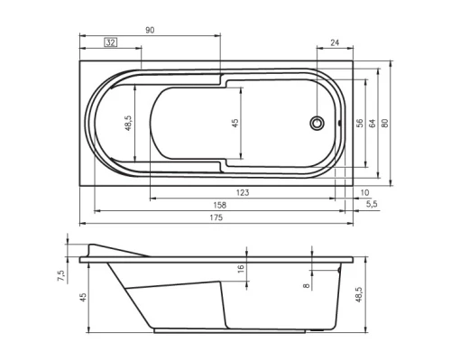 Акриловая ванна 175x80 см Riho Columbia B003001005