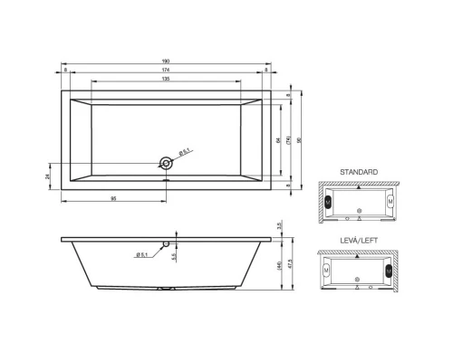 Акриловая ванна 190x90 см Riho Lusso B037001005