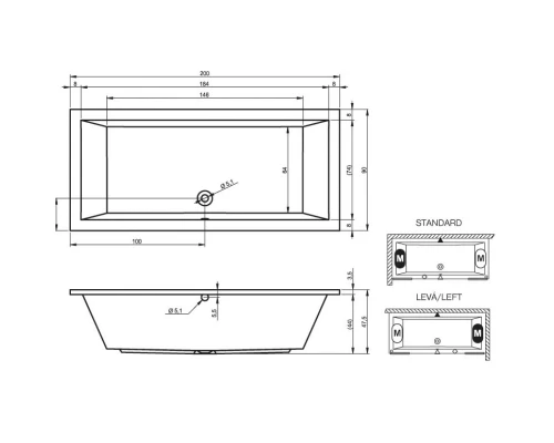 Акриловая ванна 200x90 см Riho Lusso B016001005