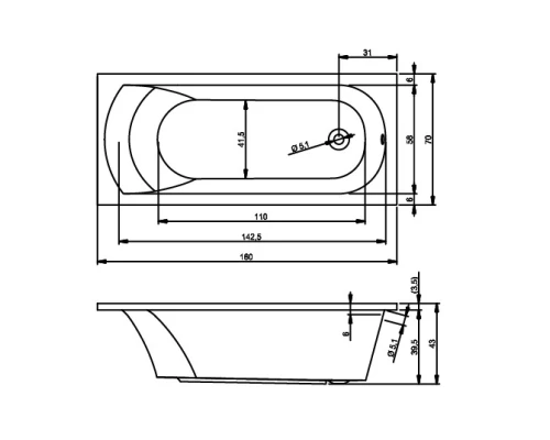Акриловая ванна 160x70 см Riho Miami B059001005