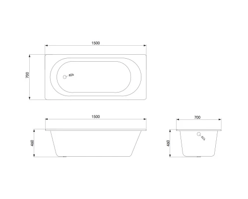 Чугунная ванна 150x70 см с ручками Timo Standard 3V H0000384