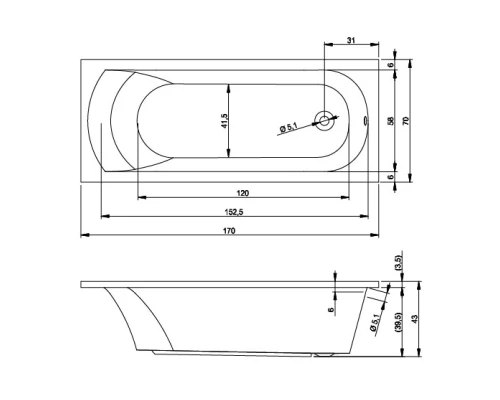 Акриловая ванна 170x70 см Riho Miami B060001005