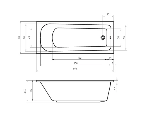 Акриловая ванна 170x70 см Riho Orion BC0100500000000
