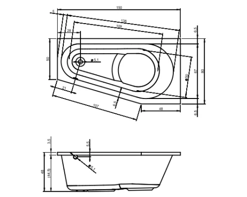 Акриловая ванна 150x80 см Riho Delta L B067001005