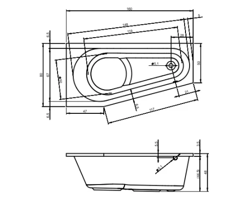 Акриловая ванна 160x80 см Riho Delta R B068001005