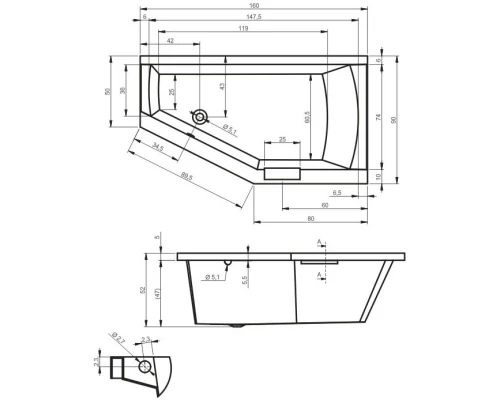 Акриловая ванна 160x90 см Riho Geta L B030001005