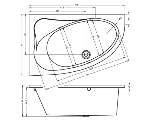 Акриловая ванна 140x90 см Riho Lyra R B019001005