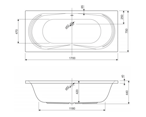 Акриловая ванна 170x75 см Cezares Amalfi AMALFI-170-75-45