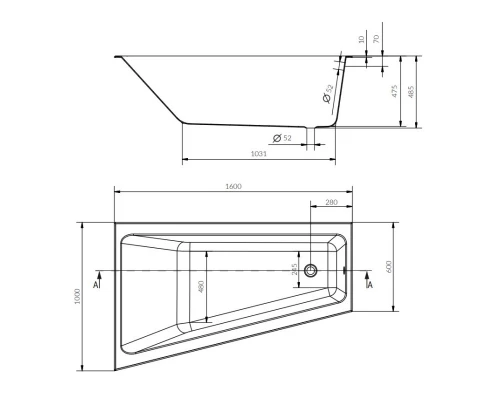Акриловая ванна 160x100 см L Cersanit Crea WA-CREA*160-L
