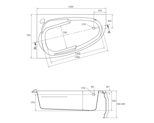Акриловая ванна 150x95 см L Cersanit Joanna WA-JOANNA*150-L