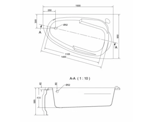 Акриловая ванна 150x95 см R Cersanit Joanna WA-JOANNA*150-R