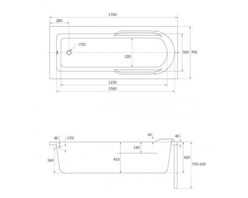 Акриловая ванна 170x70 см Cersanit Santana WP-SANTANA*170