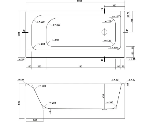 Акриловая ванна 170x80 см L Cersanit Smart WP-SMART*170-L