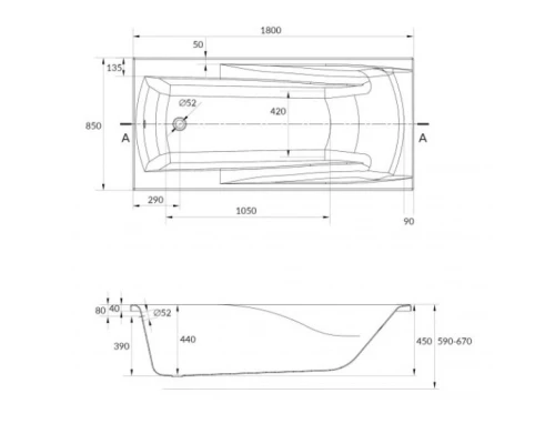 Акриловая ванна 180x85 см Cersanit Zen WP-ZEN*180