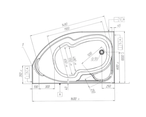 Акриловая ванна 160x100 см R 1Marka Diana 01ди1610п